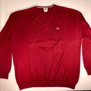 Lacoste VNeck Pullover Sweater Red Cotton XXL